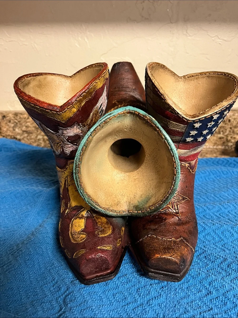 Western Patriotic American Flag 3 Wine Bottle Holder